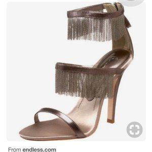 Bourne Fringe Metallic Strappy Sandal Pewter Size 38 NEVER WORN